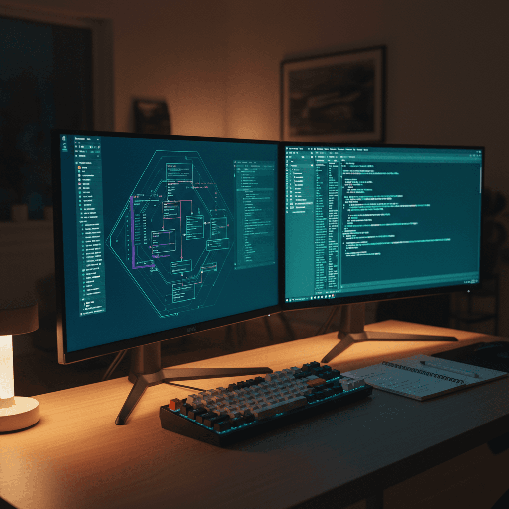 Coding workstation with dual monitors