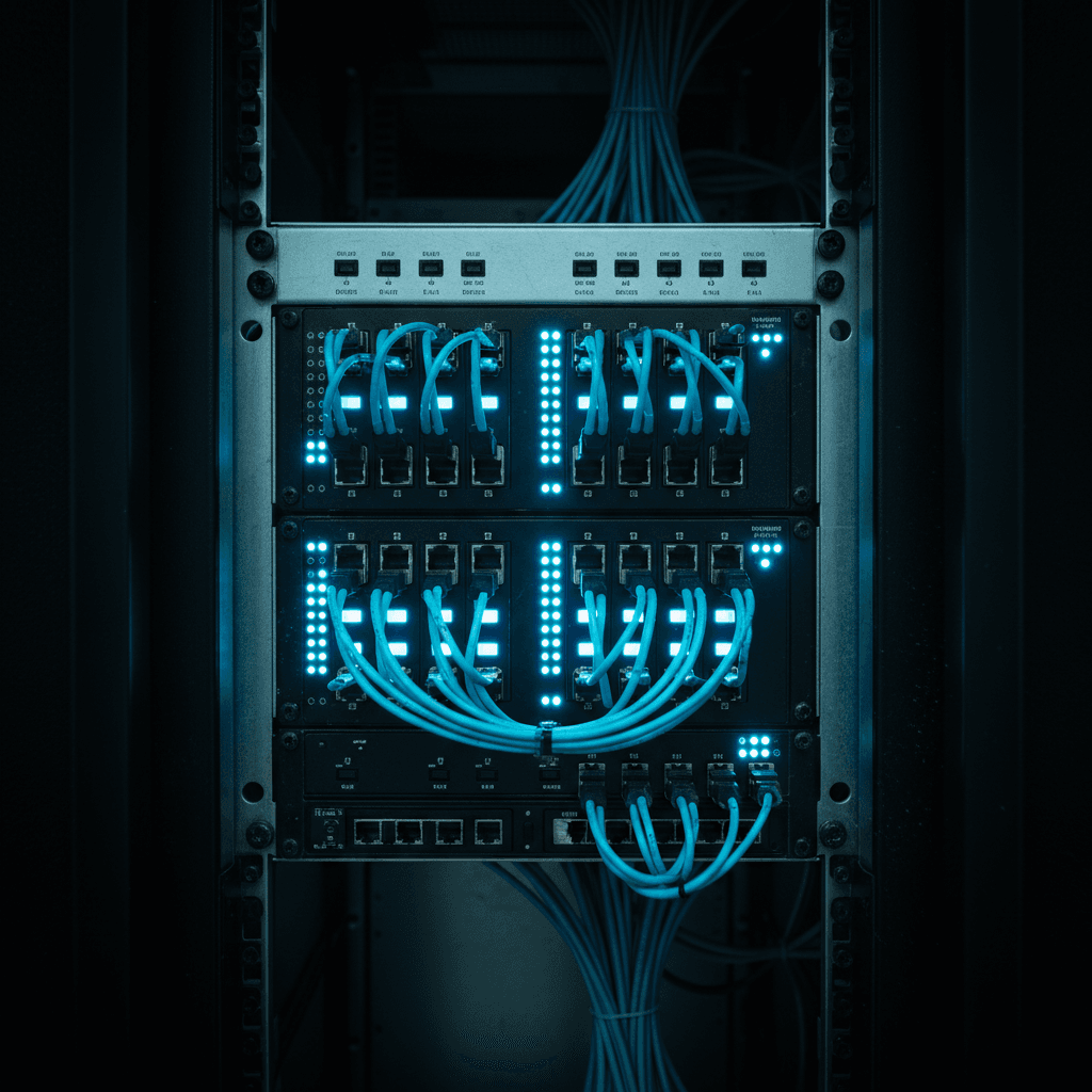 Enterprise server rack with network cables